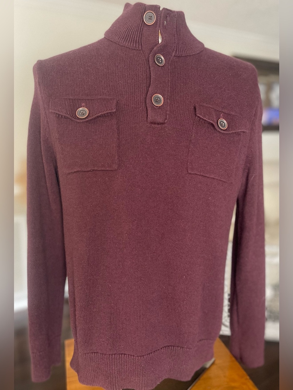 Banana Republic Men's Zip-Up Knit Sweater in Burgundy
